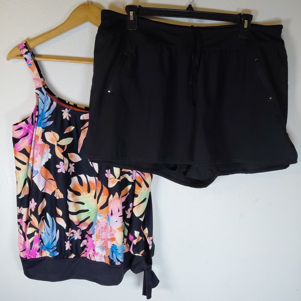 Beach House Swim Swimsuit Sarah 18W Tankini Top Shorts Zippers Blouson Side Tie